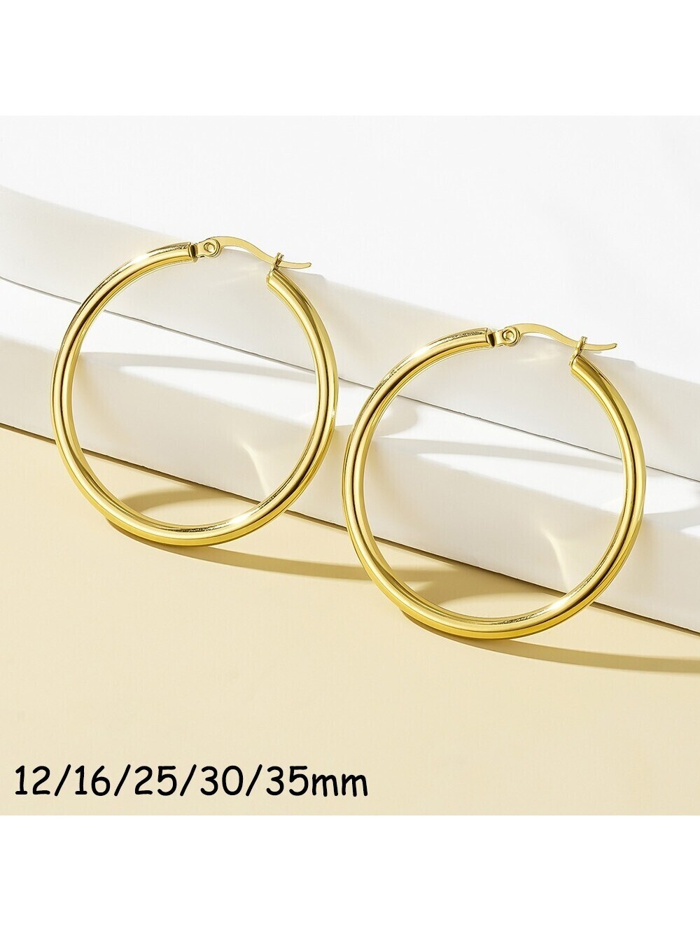 14K Real Solid Yellow Gold Shiny Polished Round Creole Hoop Earrings